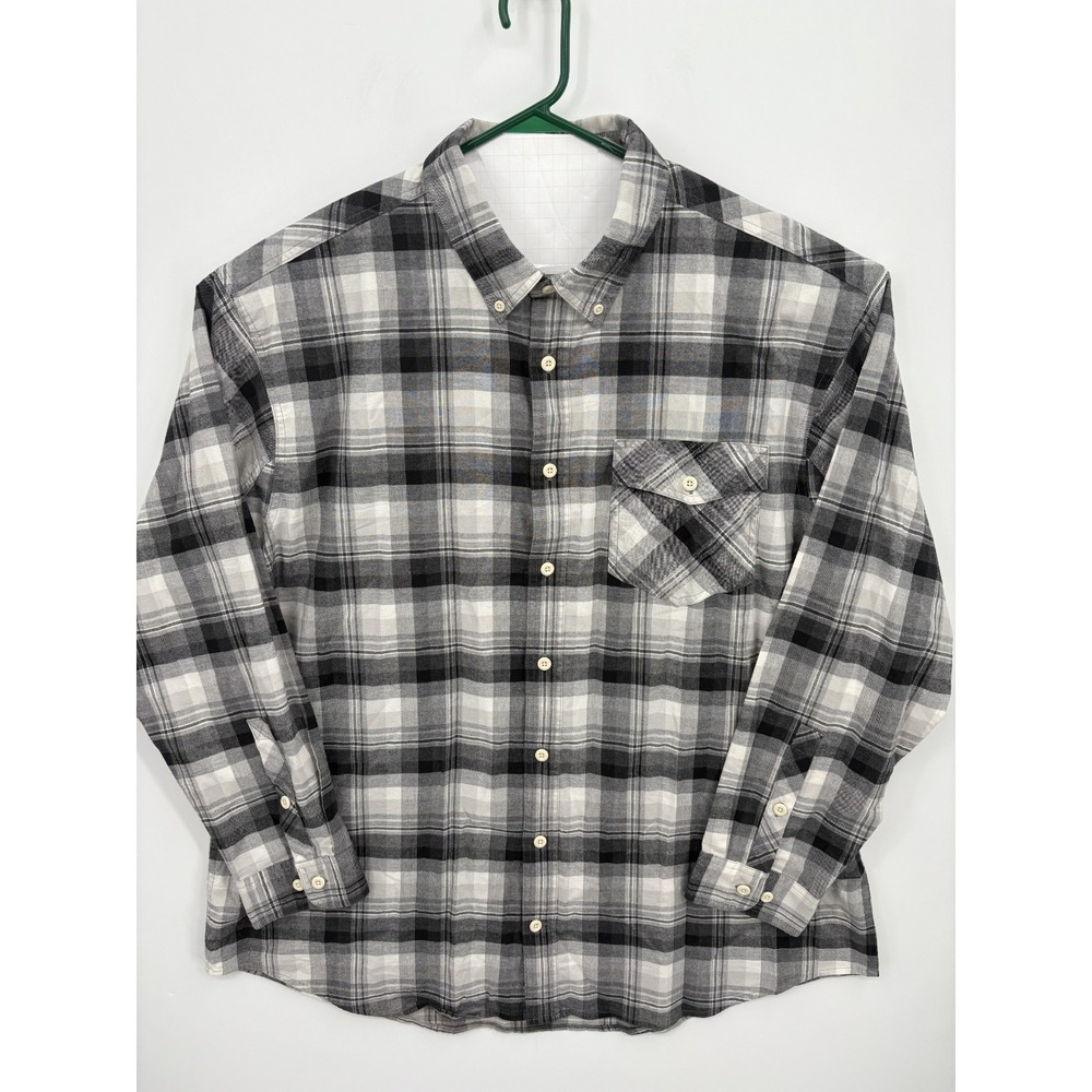 Duluth Trading Men's Black & White Button Down Flannel Shirt, Size 2XLT TALL